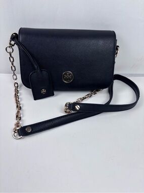 Tory Burch Robinson Crossbody Bag Black Saffiano Leather Chain Strap w/t hangtag